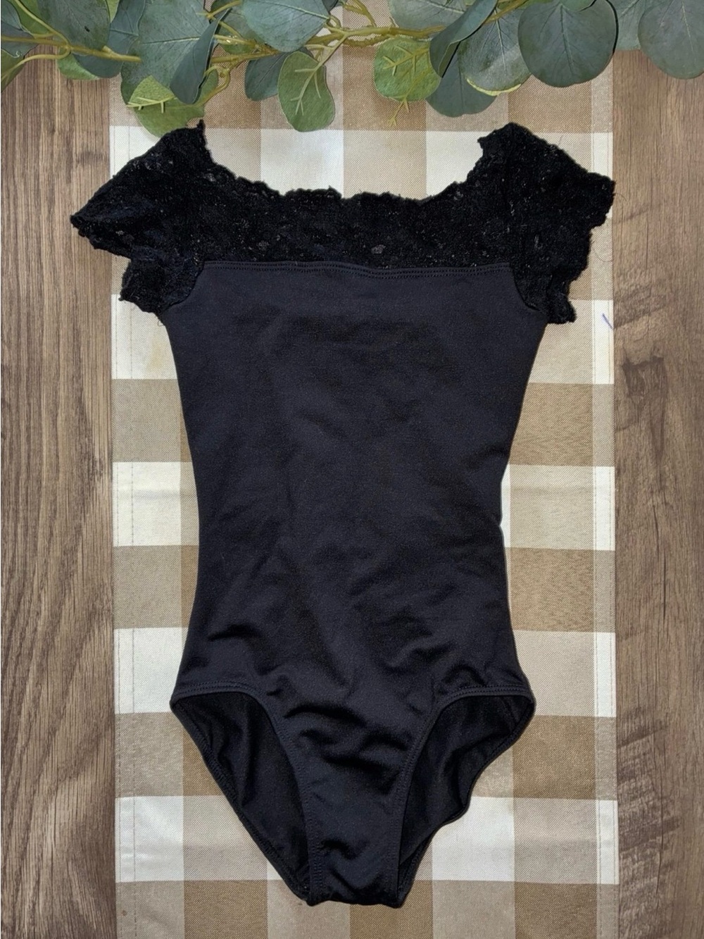 So Danca Girls Black Lace-Trim Cap Sleeve Dance Leotard